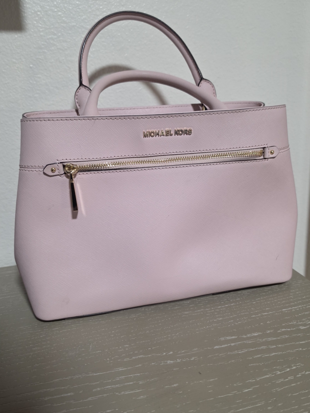 Michael Kors Light Pink Saffiano Leather Satchel with Gold Hardware